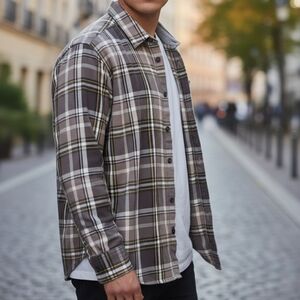 Eddie Bauer Longsleeve Flannel Plaid Shirt Button Up Size Xlarge Men Black Gray